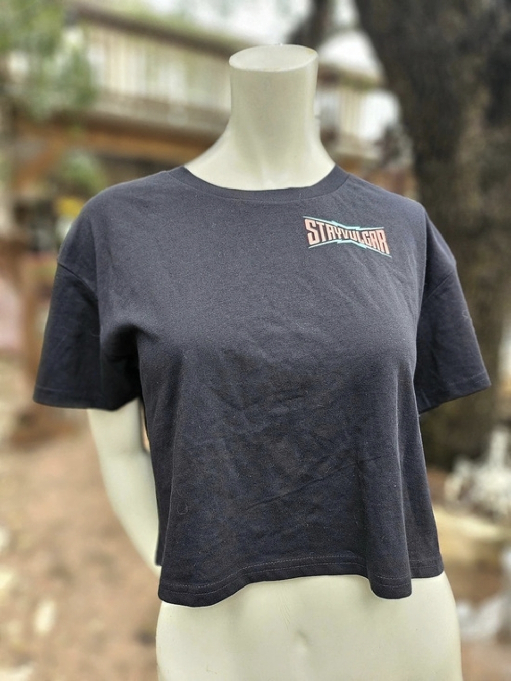 abscolour Crop Stayvulgar T-Shirt Black Size Medium